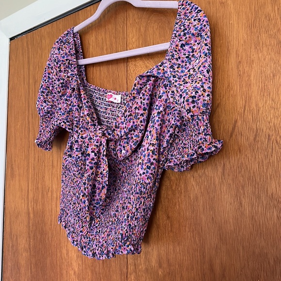 MILLIE SMOCKED TIE FRONT TOP - DITZY PURPLE - Picture 3 of 9